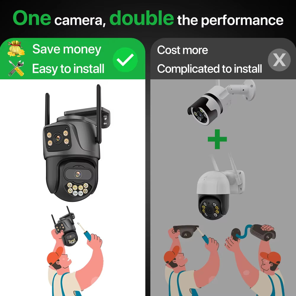 4K Dual Lens Outdoor PTZ Wifi Security Camera - 8MP HD Auto Tracking CCTV Surveillance with Icsee P2P