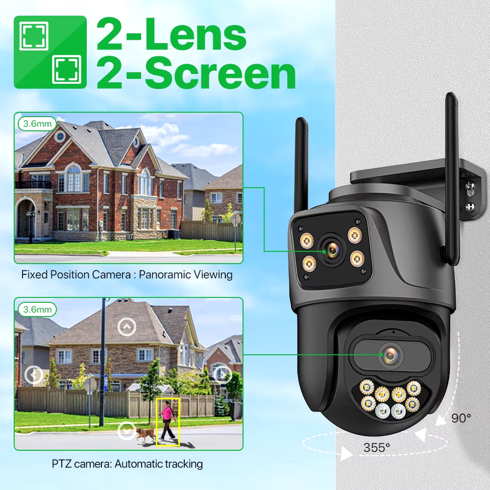 4K Dual Lens Outdoor PTZ Wifi Security Camera - 8MP HD Auto Tracking CCTV Surveillance with Icsee P2P
