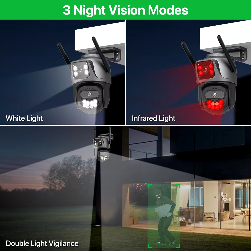 4K Dual Lens Outdoor PTZ Wifi Security Camera - 8MP HD Auto Tracking CCTV Surveillance with Icsee P2P