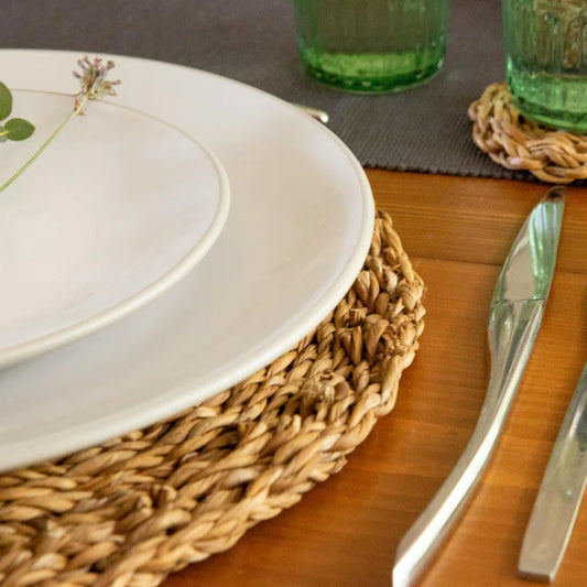 Elegant Round Woven Typha Placemats & Coasters Set - 12 Piece Dining Essential